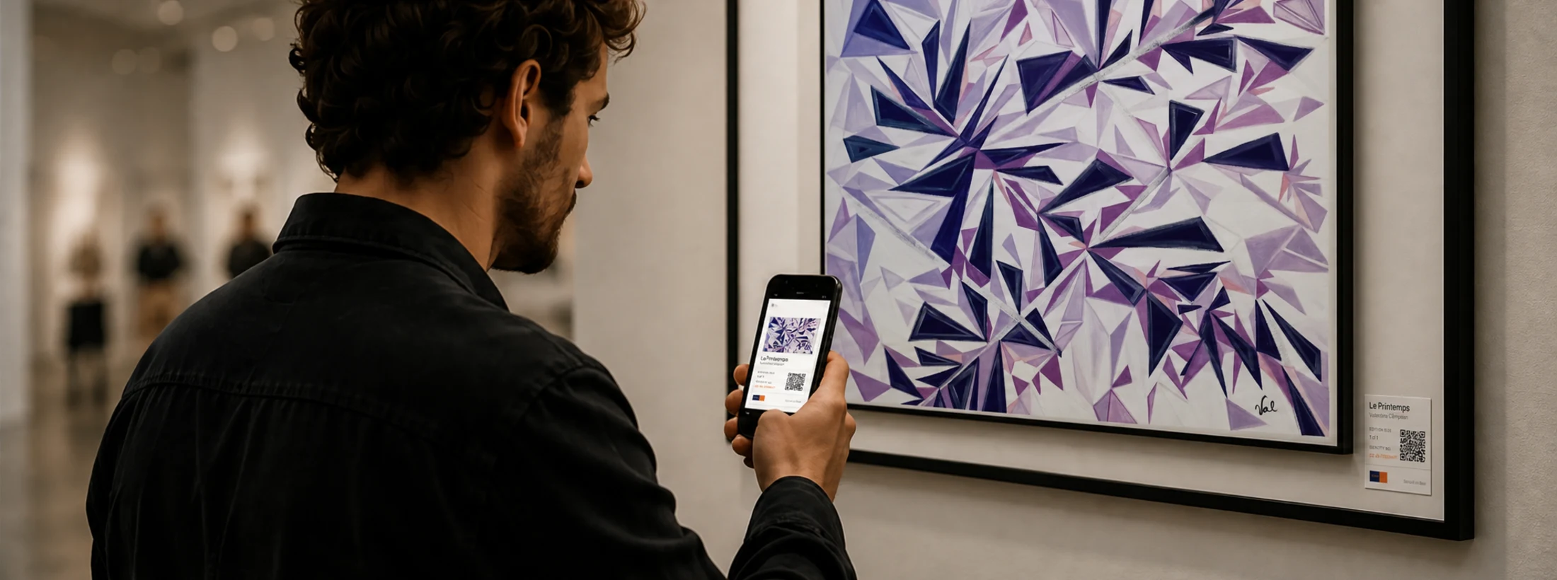 Viewer scanning the DIZON Identity Card to see artwork details, price and artist information